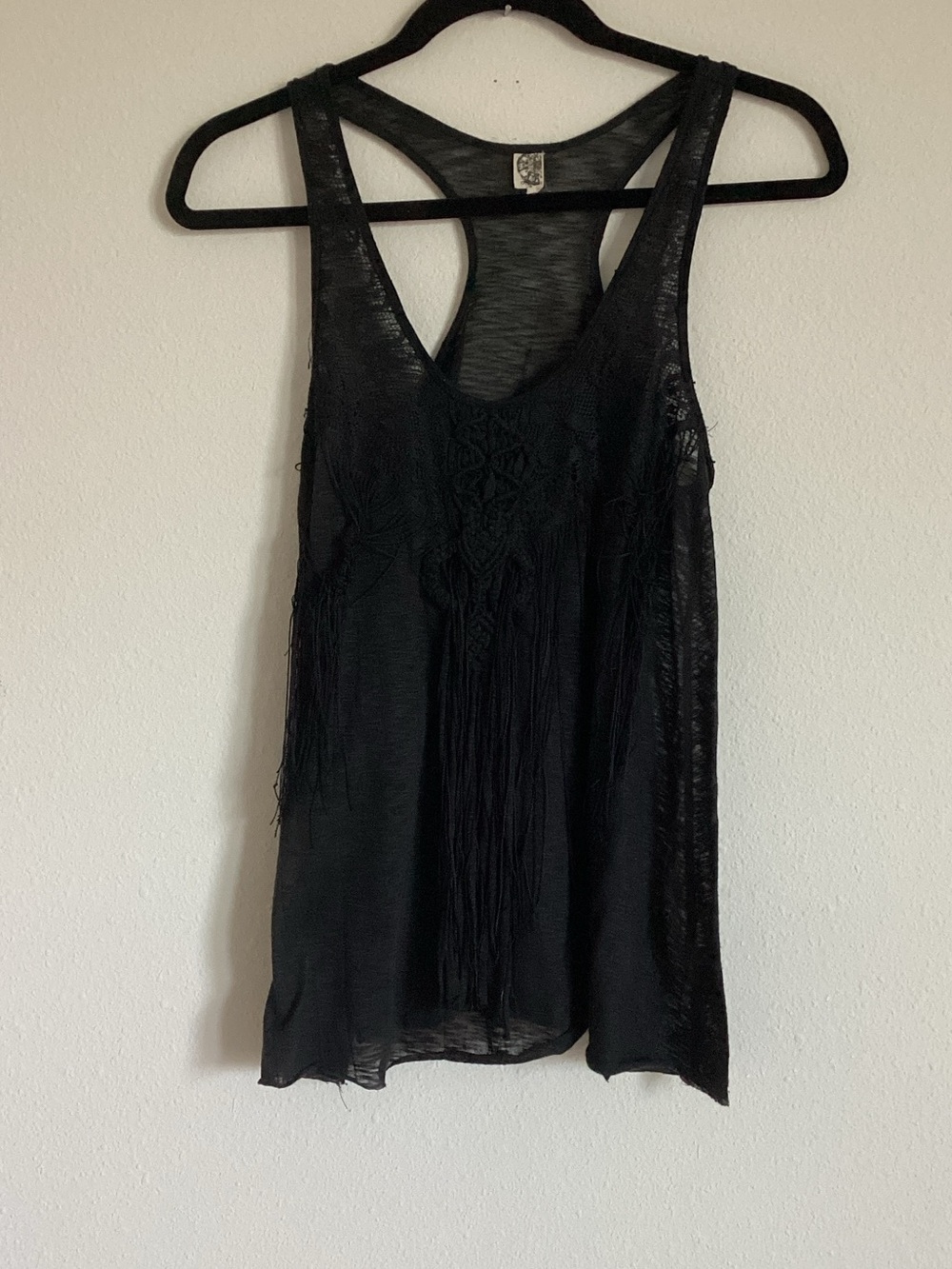 Boho Fringe Racerback Tank Top - Black